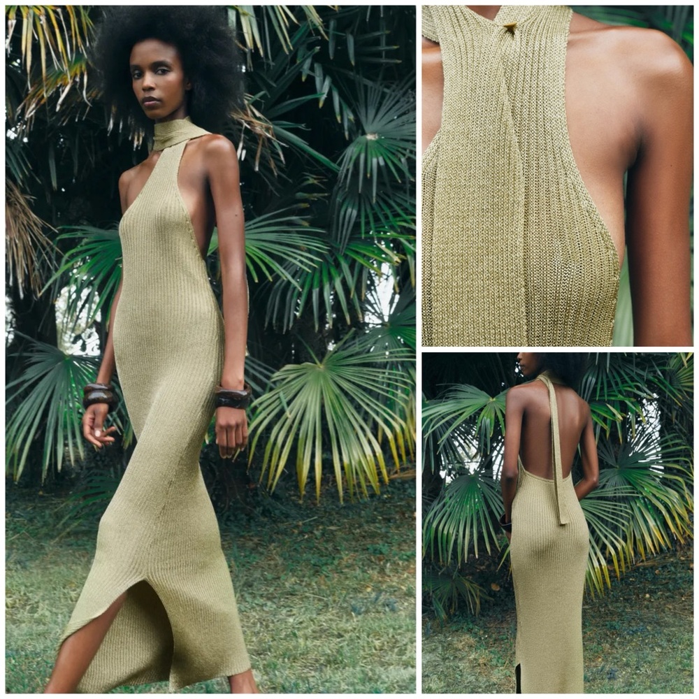 ZARA ~ METALLIC THREAD KNIT SCARF DRESS
